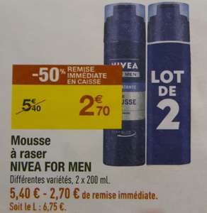 Mousse à raser Nivea for men Lot de 2x200ml -50% en caisse