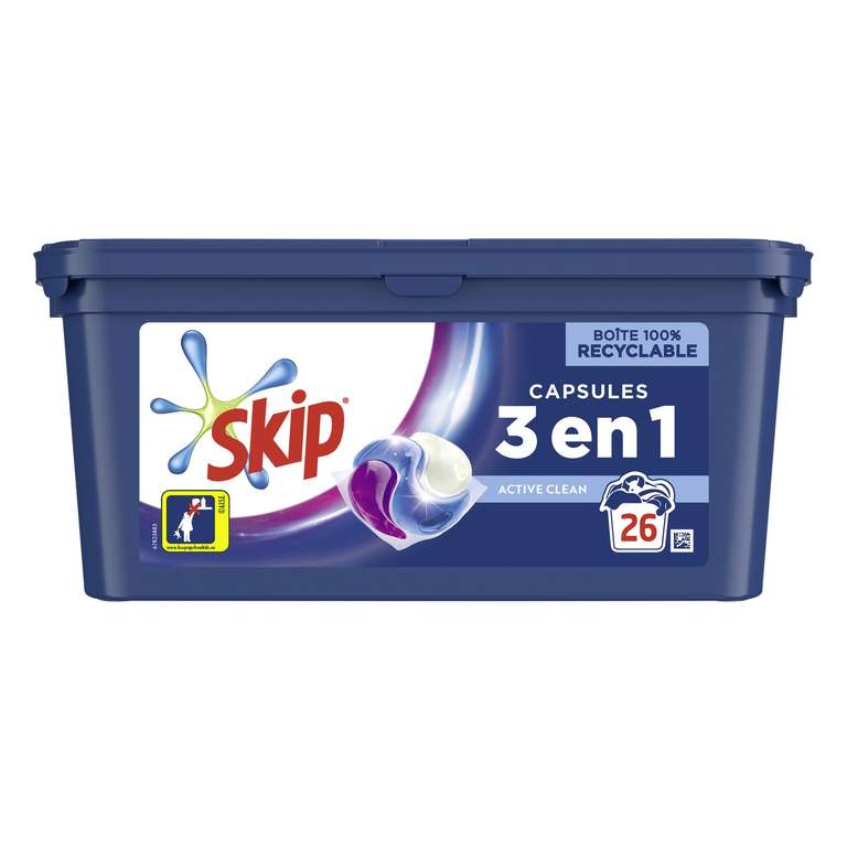 Boite de 26 capsules Lessive Skip 3 en 1 (2.75€ le29/12 via 1.84€ sur la carte fidélité)