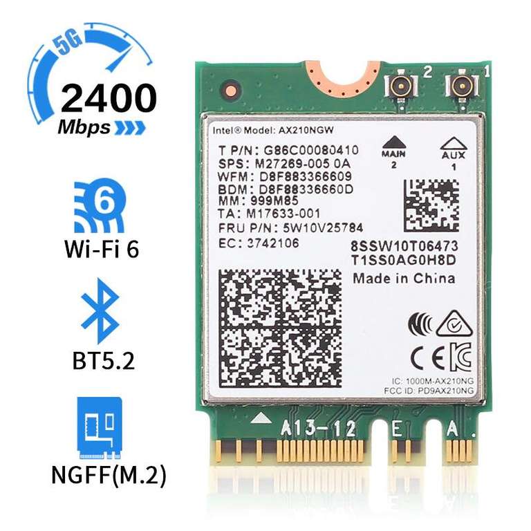 Carte Wi-Fi pour Intel AX210 - Bluetooth 5.2 & Wi-Fi 6