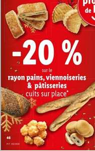 20% de réduction sur le rayons pains, viennoiseries et pâtisserie