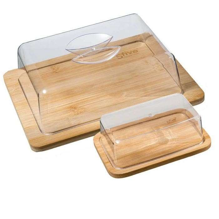 Set Boîte à Fromages & Beurrier 5Five - Plateaux en bambou et Couvercles transparents en plastique