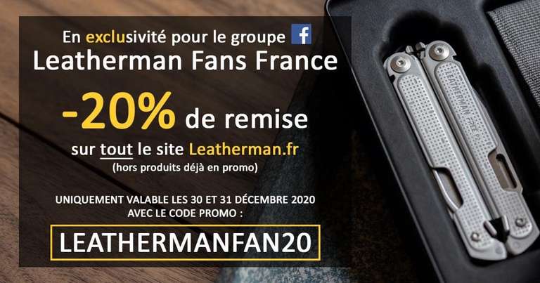 20% de réduction sur tout le site - hors promotions (leatherman.fr)