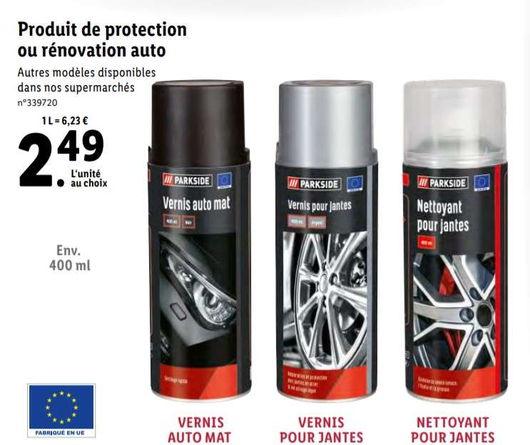 Sélection de produits de protection ou rénovation auto (400 ml) à 2.49€