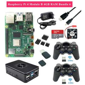 Kit mini-PC Raspberry Pi 4 model-B (4 Go de RAM) + 2 manettes + boîtier + alimentation + ventilateur + carte microSD SanDisk Ultra (64 Go)