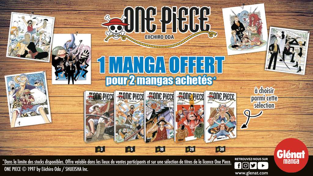 1 tome de One Piece offert parmi une sélection pour 2 Tomes achetés en