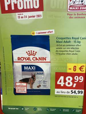 Paquet de croquettes chiens Royal Canin Maxi Adult 15 kg + 1 conteneur offert