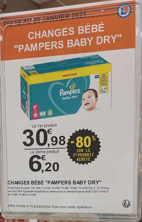 Lot de 2 paquets de couches Pampers Baby-Dry Promo Pack (différentes quantités et tailles) - Saint-Orens-de-Gameville (31)