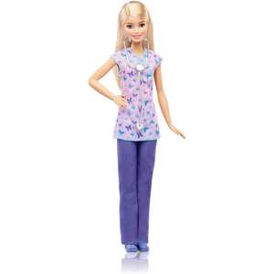Poupée Barbie Métiers infirmière avec blouse pantalon violet et stéthoscope DVF57