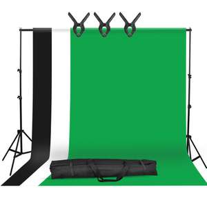 Kit de photographie studio : 3 Toiles de fond (Noir, Blanc & Vert - 1.6x3m) + Support en métal (2x3m) + 3 Pinces + Sac (Entrepôt EU)