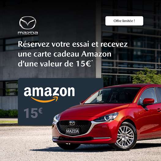 Carte cadeau Amazon de 15€ offerte pour l'essai d'un véhicule Mazda ou Suzuki (50 premiers) - à Cesson-Sévigné ou Saint-Herblain (35/44)
