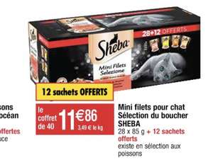 Coffret de 40 boîtes de nourriture pour chat Sheba Mini Filets du Boucher ou Poissons