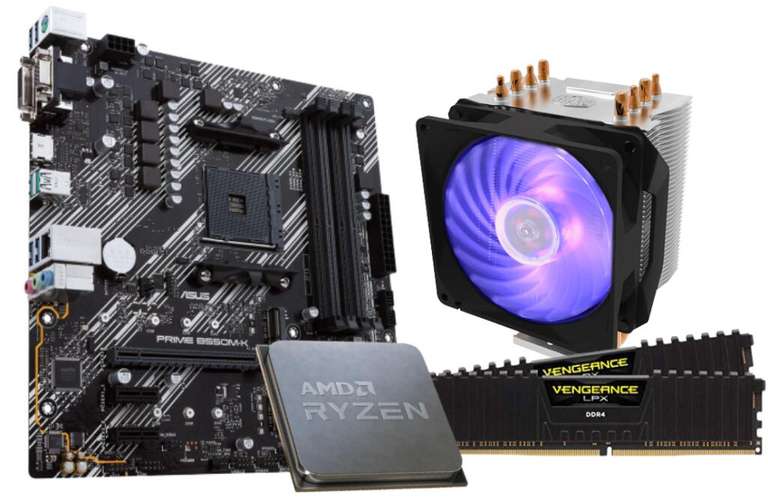Kit upgrade : AMD Ryzen 5 5600X + Cooler Master Hyper H410R RGB + Asus PRIME B550M-K + RAM 2x8Go 3200MHz