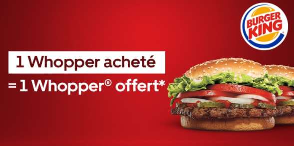 1 Whopper acheté = 1 Whopper offert chez Burger King