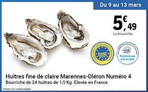 Bourriche de 24 Huîtres Fine de claire de Marennes-Oléron N°4 IGP (1,5 Kg) - Châtellerault (86)