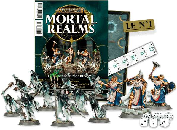 Figurines Citadel à peindre Warhammer Age of Sigmar - Mortal Realms (Le N°1) : 13 Figurines + un set de dés et une réglette
