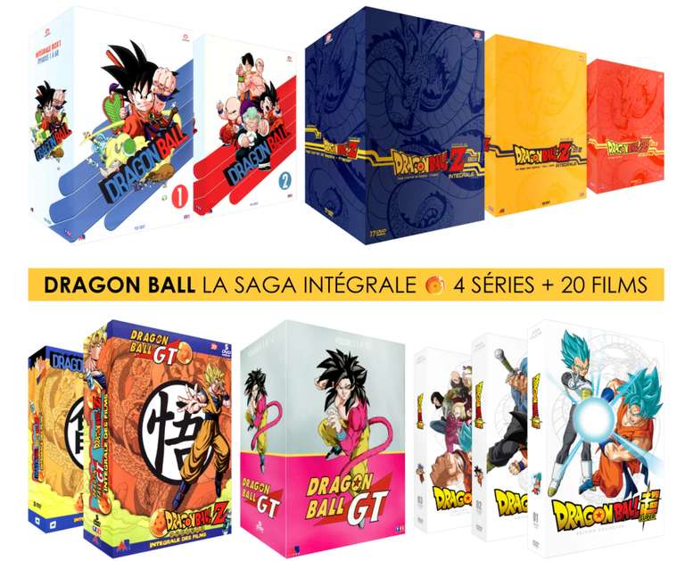 Pack 10 Coffrets DVD : Dragon Ball Z + Dragon Ball + Dragon Ball GT + Dragon Ball Super + 20 Films & OAV - Intégrale Collector (Non censuré)
