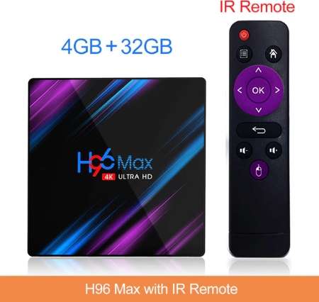 Box TV Android H96 Max - 4K UHD, RK3318, 4 Go de RAM, 32 Go, Android 10, avec télécommande IR