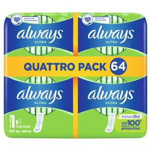 Lot de 64 serviettes hygiéniques Always Ultra Normal (Autres modèles disponibles) - Via 4.41€ sur la carte fidélité