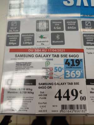 Tablette tactile 10.5" Samsung Galaxy Tab S5e - WQHD+, SnapDragon 670, 4 Go RAM, 64 Go, Android 9.0 (via 50€ en fidélité) - Vedène (84)