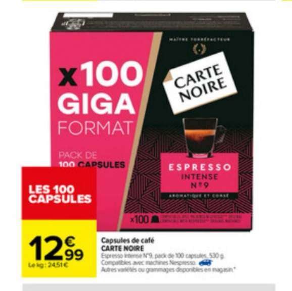 Boîte de 100 capsules de café Carte Noire compatibles Nespresso (Différentes variétés)