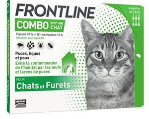 Paquet de 6 pipettes de protection anti-puces / anti-tiques pour chat Frontline Combo