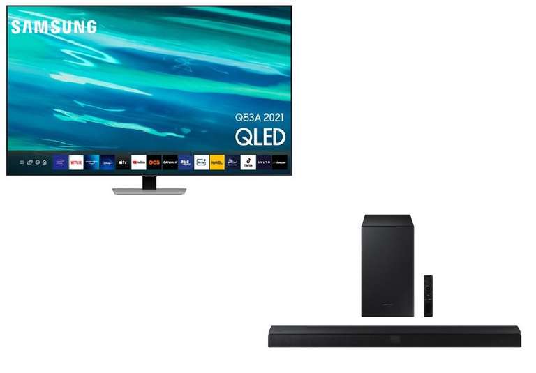 TV 65" Samsung QE65Q83A (2021) - 4K, QLED, Quantum HDR, Dalle 100Hz, HDMI 2.1, FreeSync Premium + Barre de son Samsung HW-T550 (200€ ODR)