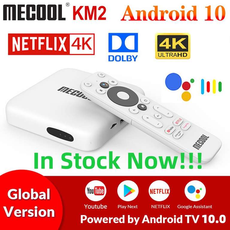 Box TV Android Mecool KM2 - 4K UHD, 2 Go de RAM, 8 Go, Android 10, Bluetooth 4.2
