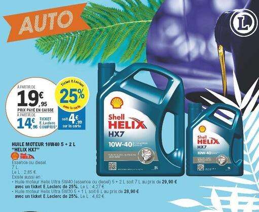 Bidons de 5L + 2L d'huile moteur Shell Helix HX7 10W40 - Essence ou diesel (via 4.99€ sur la Carte de Fidélité)