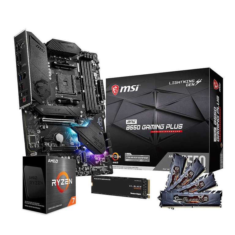 Kit évolution PC: Processeur AMD Ryzen 7 5800X + Carte mère MSI B550 Gaming plus + 32 Go de RAM G.Skill 3200 Mhz Cl16+ WD_BLACK SN 850 (1To)