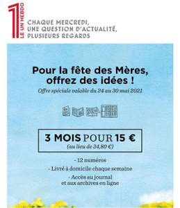 3 mois d'abonnement au journal Le 1 Hebdo (12 numéros) - boutique.le1hebdo.fr