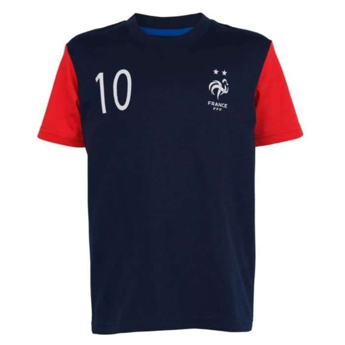 T-Shirt FFF "Équipe de France" - Ex : Flocage n°10 M'Bappé (ou Griezmann, Kante, Pogba et Varane) - Tailles du S au XL