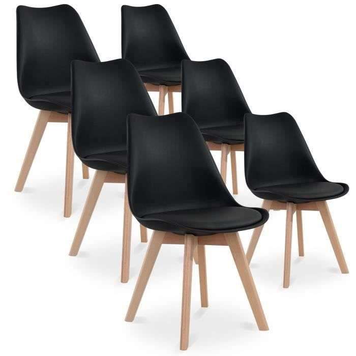 Lot de 6 chaises Catherina - Style Scandinave avec Pieds en bois et Assise rembourrée, Noir,Gris ou Blanc- (Vendeur tiers)