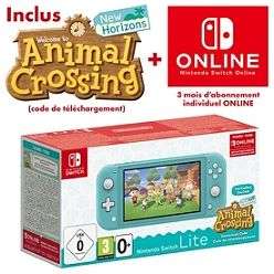 Console Nintendo Switch Lite Turquoise + Jeu Animal Crossing New Horizons + 3 mois d'abonnement au Nintendo Switch Online