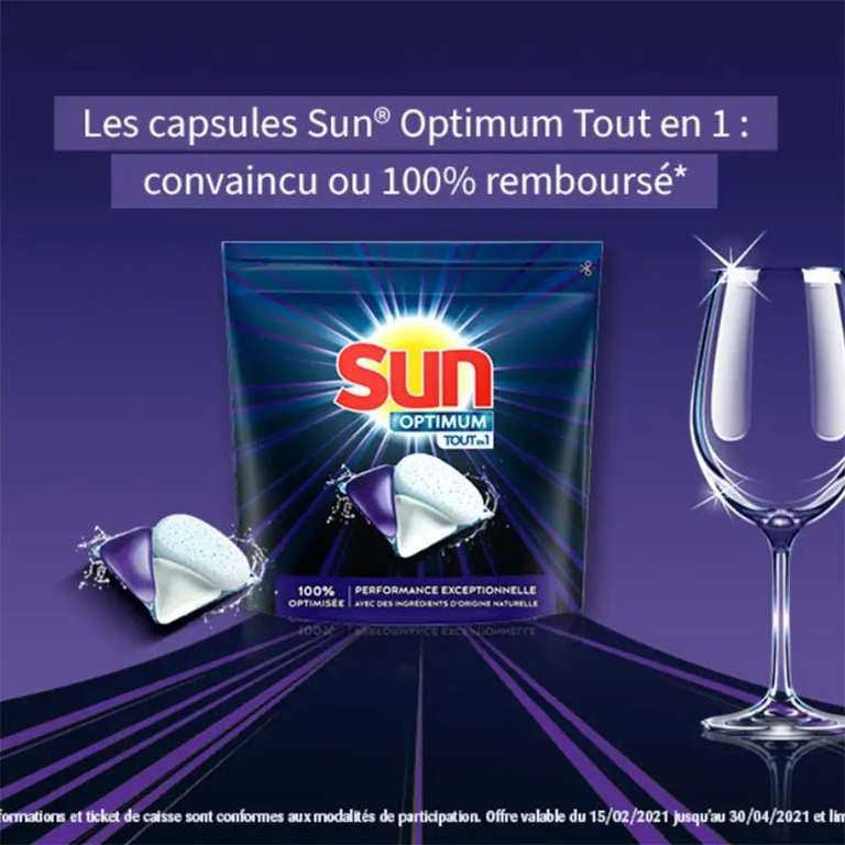 Paquet de capsules pour lave-vaisselle Sun Optimum Tout-en-1 gratuit - 100% remboursé, différents produits (via ODR) - MaVieEnCouleurs.fr