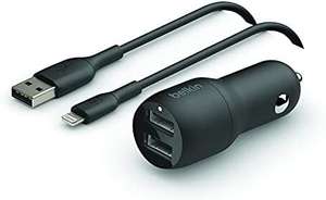 Chargeur de voiture allume cigare Belkin - 2 ports USB, Boost Charge 24 W avec câble Lightning 
