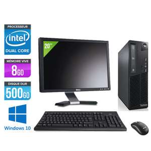 Pack PC Lenovo Thinkcentre M73 SFF (Intel Pentium G3220, 8Go RAM DDR3, 500 Go HDD, Windows 10) + Écran 20" (Reconditionné)