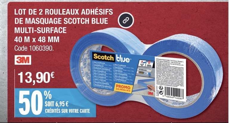 Lot de 2 rouleaux adhésifs Scotch Blue - 40mx48mm