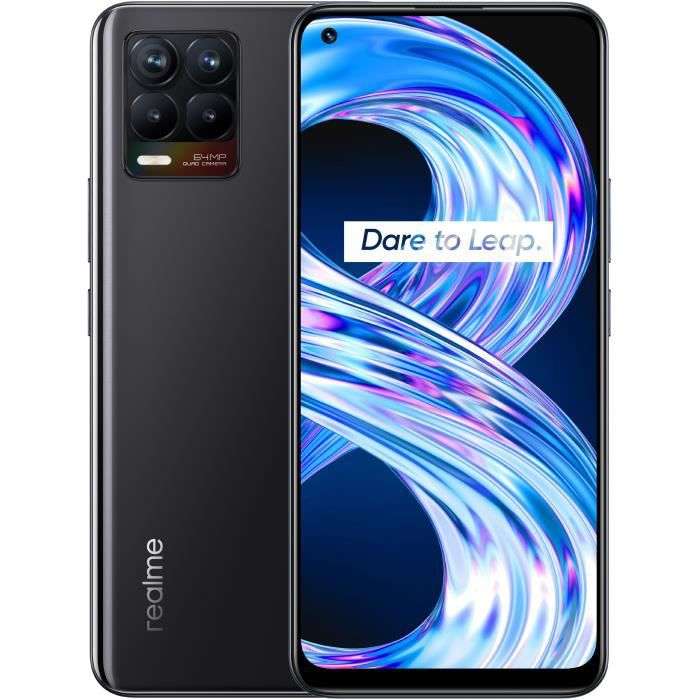 Smartphone 6,4" Realme 8 - Full HD+ Super AMOLED, Helio G95, RAM 6 Go, 128 Go, Caméra AI 64MP, 5000mAh + Coque offerte