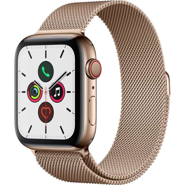 Montre Connectée Apple Watch Series 5 - GPS + Cellular, Acier Or, 44 mm, Bracelet Milanais Or