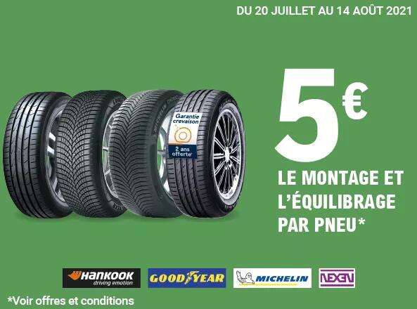 Montage et équilibrage à 5€/pneu sur les marques Hankook, Goodyear, Michelin et Nexen