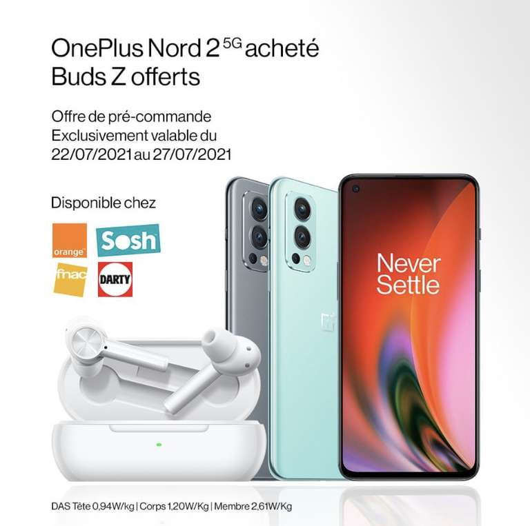 [Précommande] Ecouteur OnePlus Buds Z offerts pour la précommande d'un Smartphone 6.43" OnePlus Nord 2