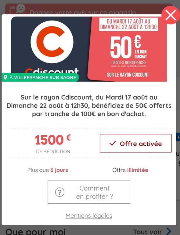 50€ remboursés en bon d'achat tous les 100€ d'achat sur les produits de l'espace Cdiscount (Via Application Mobile)