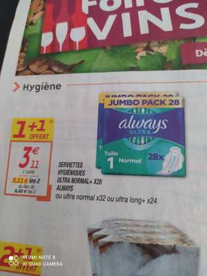 Lot de 2 paquets de serviettes hygiéniques Always - plusieurs variétés (via BDR 1.50€)