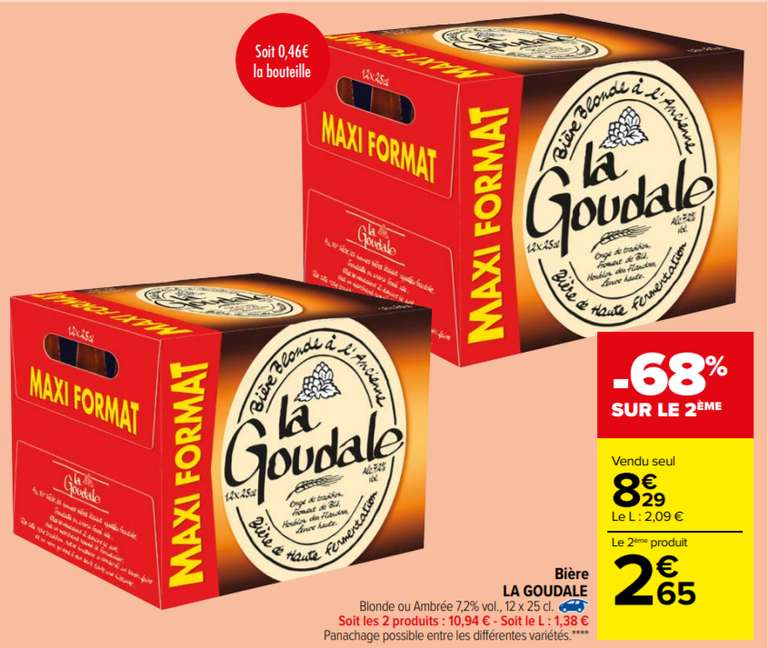 Lot de 2 packs de bière blonde La Goudale - Différentes variétés, 24x25CL, soit 1,82€/L