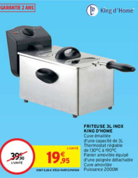 Friteuse inox King d'Home - 3L, 2000W