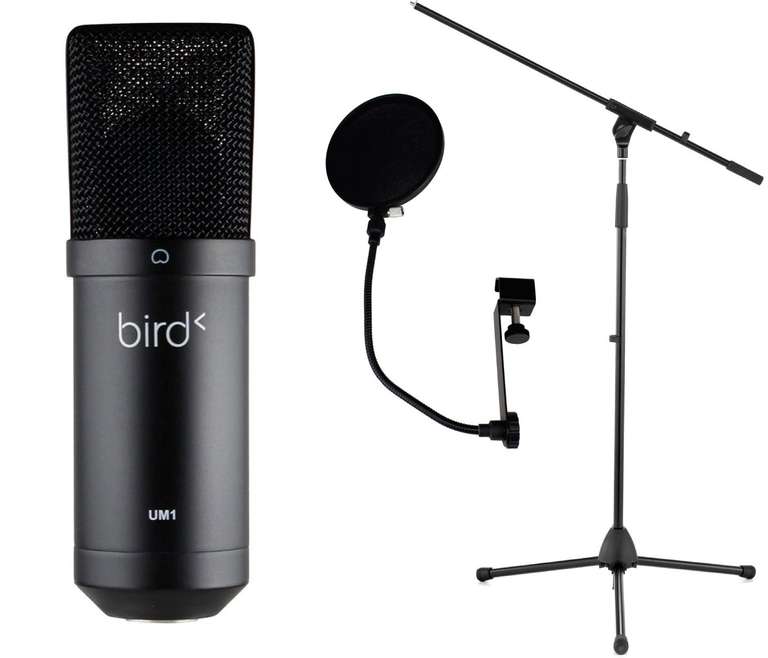 Pack microphone USB Bird UM1 + filtre anti-pop Woodbrass PF01 + pied de micro Woodbrass MIC50