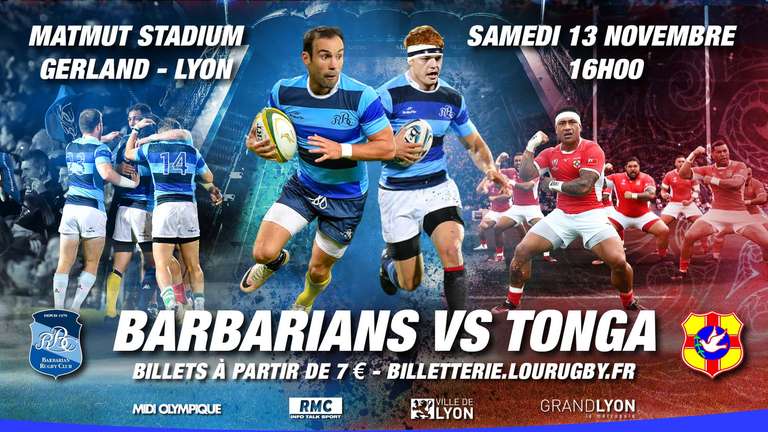 [Membres Famille 2023] Place en Catégorie OR pour le match de Rugby Barbarians contre Le Tonga - Lyon (69)