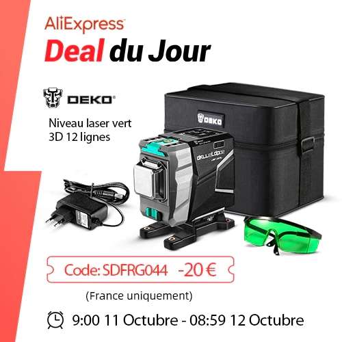 Niveau Laser vert 3D automatique Deko DKLL12tdP02-S1 - 12 Lignes (via code SDFRG044 + coupon vendeur de 0.88€)