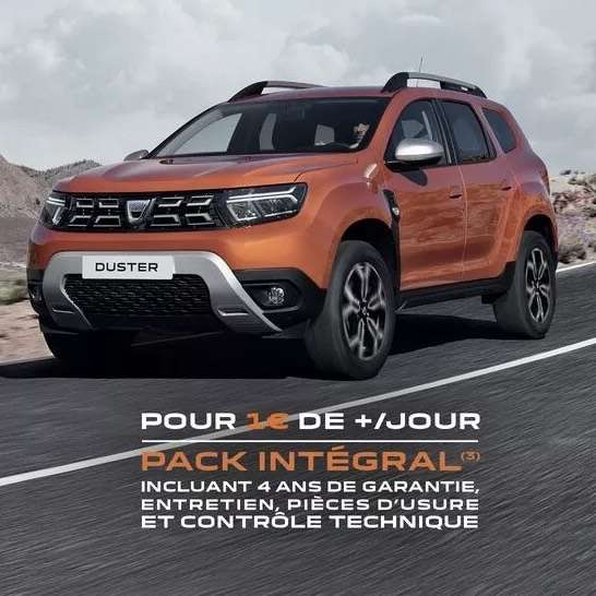 Pack Intégral Dacia (contrôle technique, entretien, extension de garantie, pièces d'usine...) pour 1€ de plus / jour - Dacia.fr