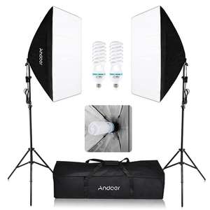Kit de photographie studio Andoer : 2 Softbox + 2 Trépieds + 2 Ampoules 135W + Sac de transport (Entrepôt EU)